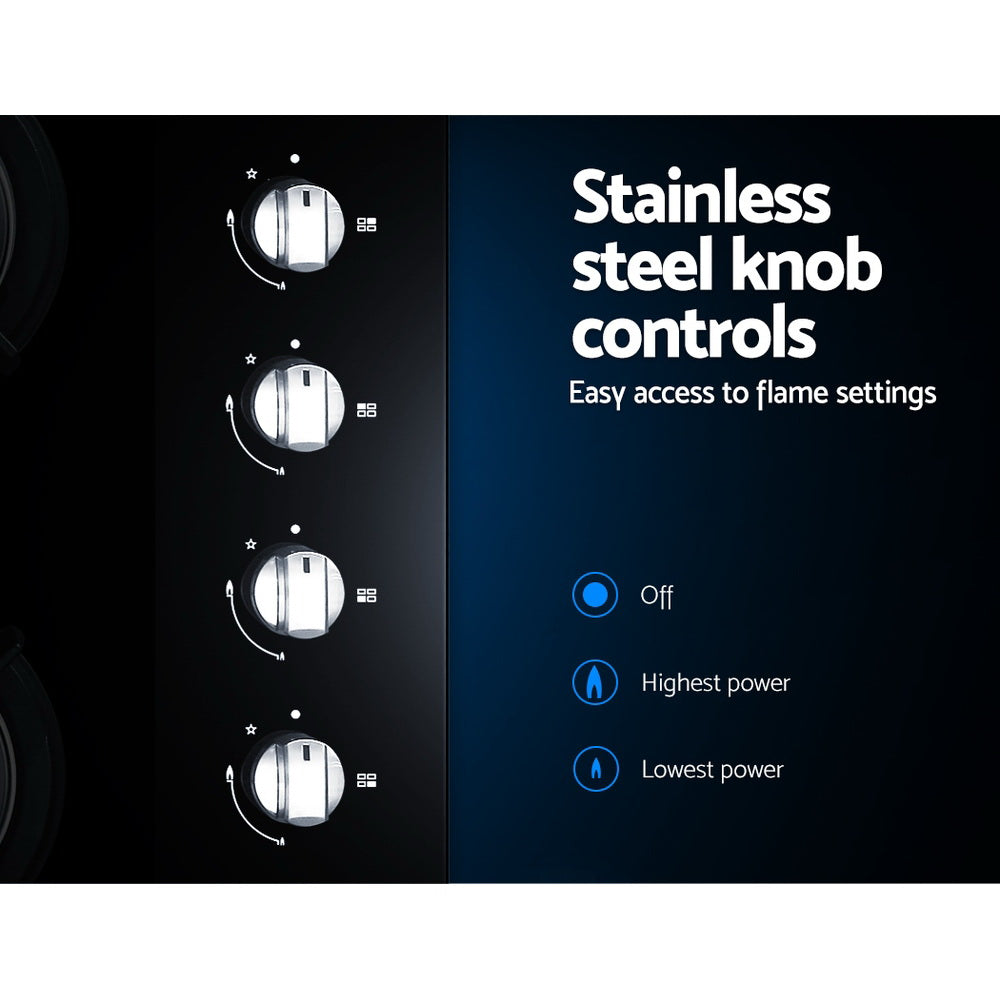 Devanti Gas Cooktop 60cm 4 Burner Glass Cook Top Cooker Stove Hob NG LPG Black freeshipping - Awezingly