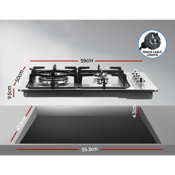 Devanti Gas Cooktop 60cm Kitchen Stove 4 Burner Cook Top NG LPG Stainless Steel Silver freeshipping - Awezingly