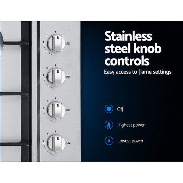 Devanti Gas Cooktop 60cm Kitchen Stove 4 Burner Cook Top NG LPG Stainless Steel Silver freeshipping - Awezingly