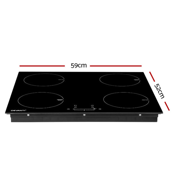 Devanti Electric Induction Cooktop 60cm Ceramic 4 Zones Stove Cook Top Hot Plate Devanti