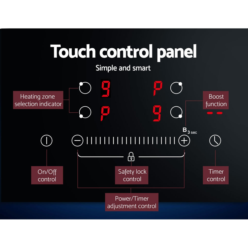 Devanti Electric Induction Cooktop 60cm Ceramic 4 Zones Stove Cook Top Hot Plate Devanti