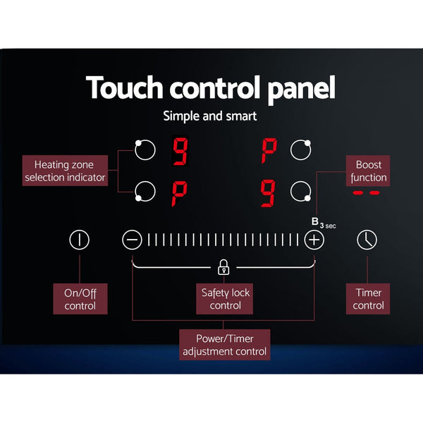 Devanti Electric Induction Cooktop 60cm Ceramic 4 Zones Stove Cook Top Hot Plate Devanti