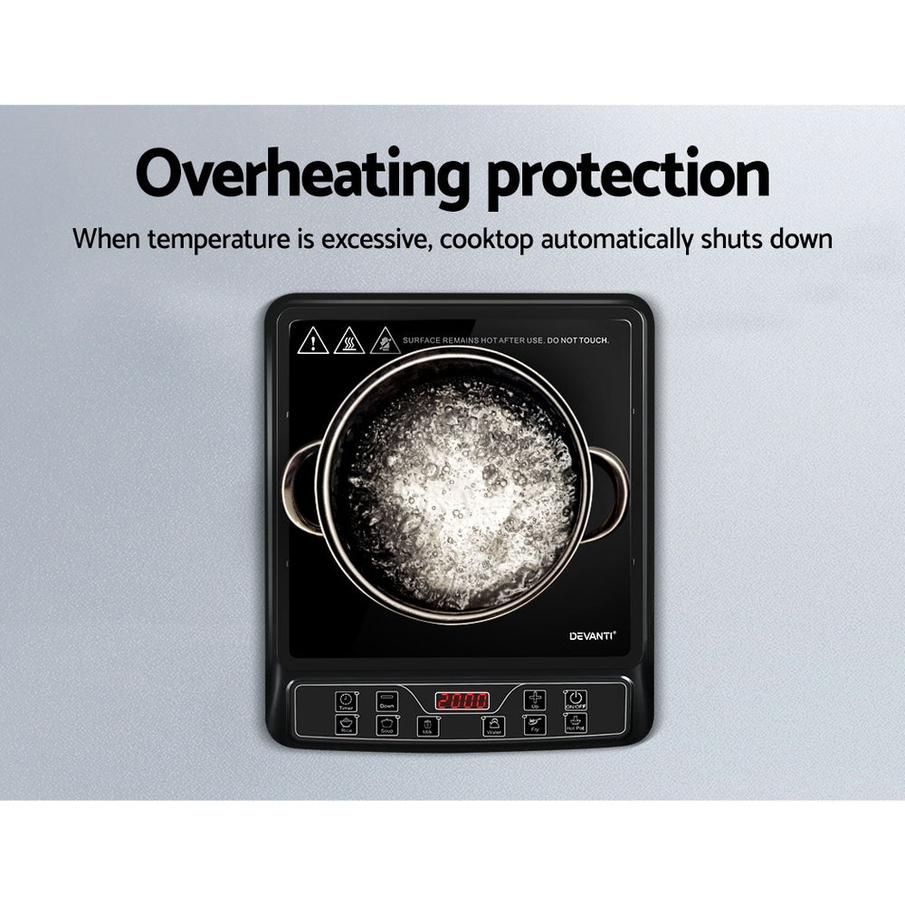 Devanti Electric Induction Cooktop Portable Cook Top Ceramic Kitchen Hot Plate Devanti