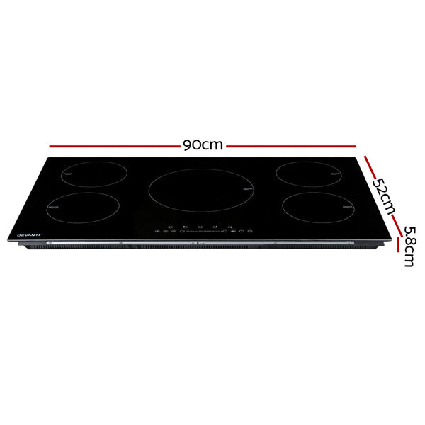Devanti Induction Cooktop 90cm Electric Cooker Ceramic 5 Zones Stove Hot Plate Devanti
