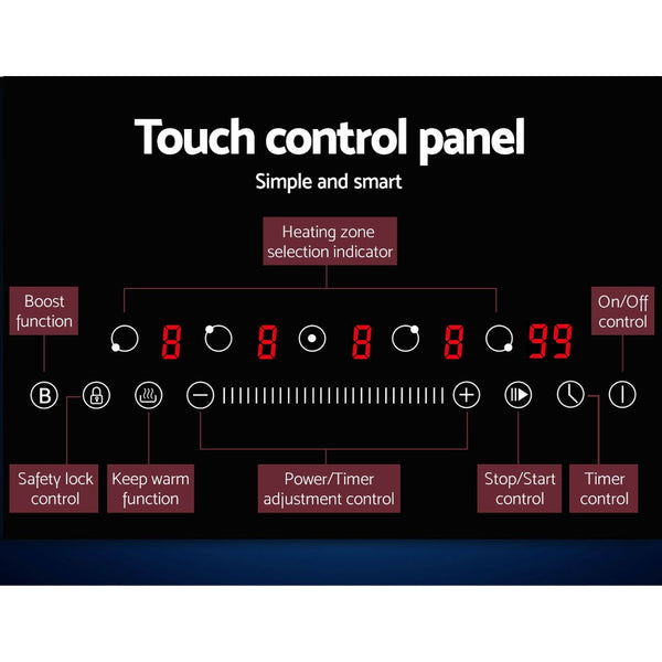 Devanti Induction Cooktop 90cm Electric Cooker Ceramic 5 Zones Stove Hot Plate Devanti