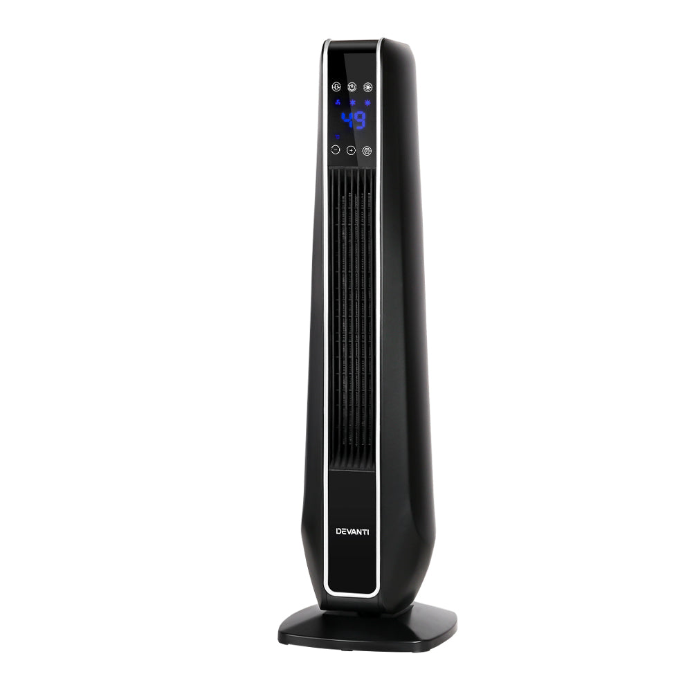 Devanti Electric Ceramic Tower Fan Heater Portable Oscillating Remote Control 2400W Black freeshipping - Awezingly