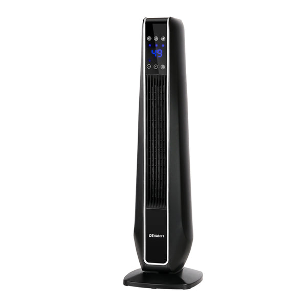 Devanti Electric Ceramic Tower Fan Heater Portable Oscillating Remote Control 2400W Black freeshipping - Awezingly