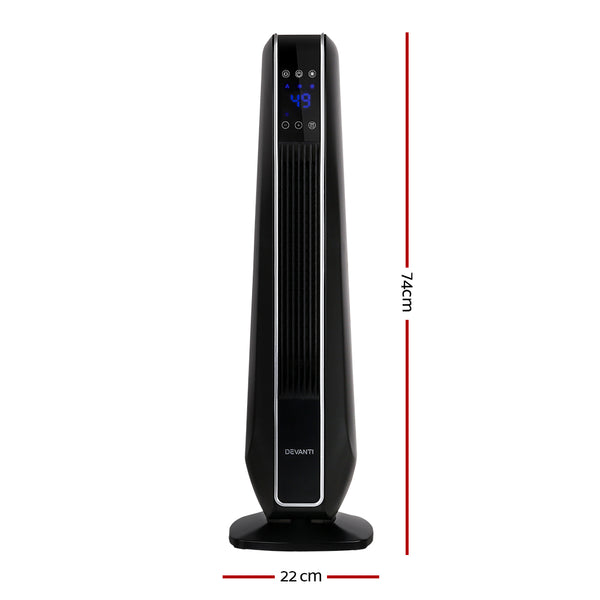 Devanti Electric Ceramic Tower Fan Heater Portable Oscillating Remote Control 2400W Black freeshipping - Awezingly