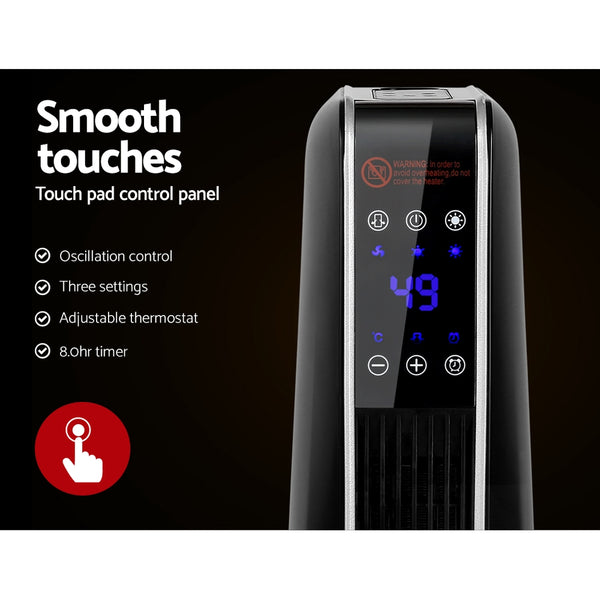 Devanti Electric Ceramic Tower Fan Heater Portable Oscillating Remote Control 2400W Black freeshipping - Awezingly