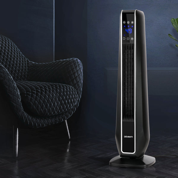 Devanti Electric Ceramic Tower Fan Heater Portable Oscillating Remote Control 2400W Black freeshipping - Awezingly