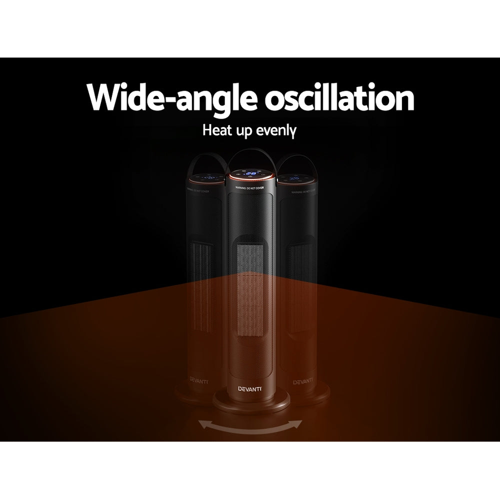 Devanti Ceramic Tower Heater Electric Portable Oscillating Remote Control 2000W Devanti