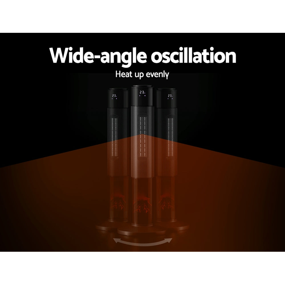 Devanti Electric Ceramic Tower Heater 3D Flame Oscillating Remote Control 2000W Devanti