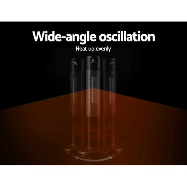 Devanti Electric Ceramic Tower Heater 3D Flame Oscillating Remote Control 2000W Devanti