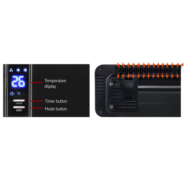 Devanti 2000W Wall Mounted Panel Heater - Black Devanti