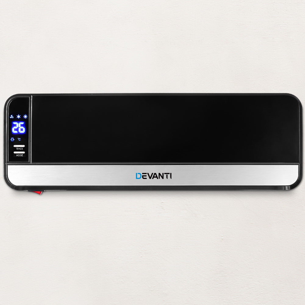 Devanti 2000W Wall Mounted Panel Heater - Black Devanti