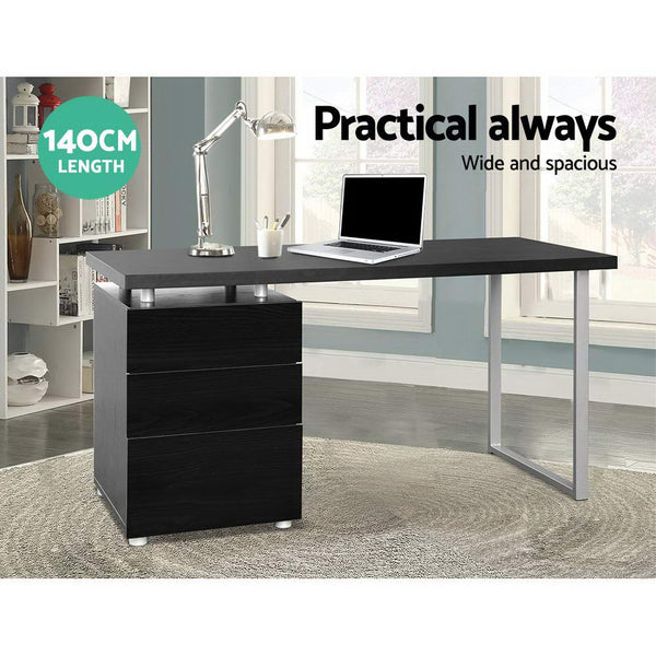 Artiss Metal Desk with 3 Drawers - Black freeshipping - Awezingly