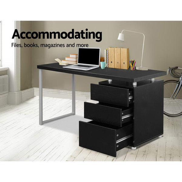 Artiss Metal Desk with 3 Drawers - Black freeshipping - Awezingly
