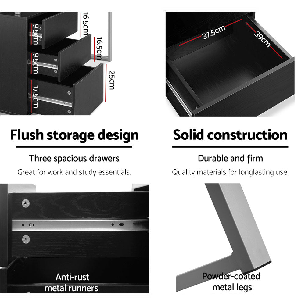 Artiss Metal Desk with 3 Drawers - Black freeshipping - Awezingly