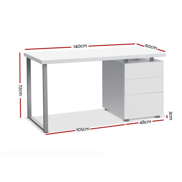 Artiss Metal Desk with 3 Drawers - White freeshipping - Awezingly