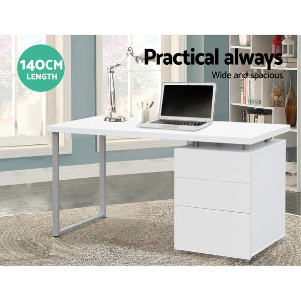 Artiss Metal Desk with 3 Drawers - White freeshipping - Awezingly