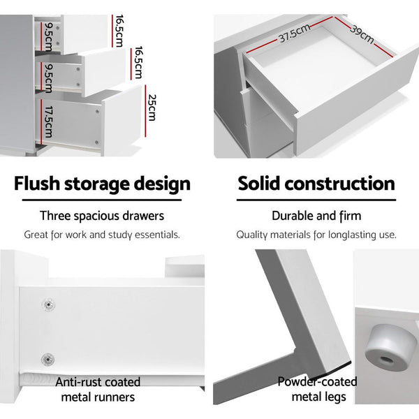 Artiss Metal Desk with 3 Drawers - White freeshipping - Awezingly