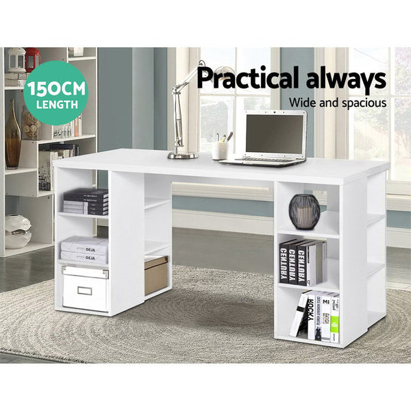 Artiss 3 Level Desk with Storage & Bookshelf - White Artiss