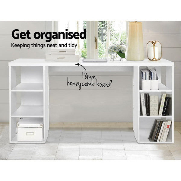 Artiss 3 Level Desk with Storage & Bookshelf - White Artiss