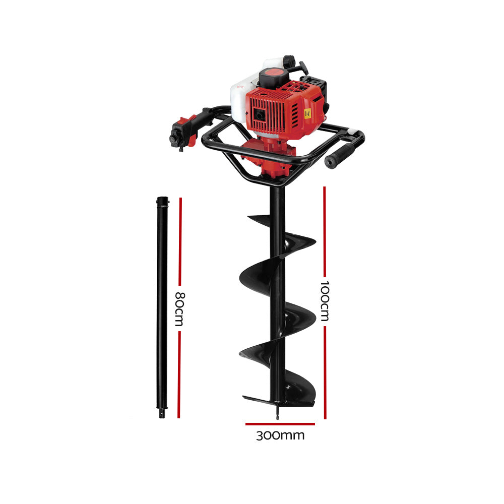 Giantz 92CC Petrol Post Hole Digger Drill Borer Fence Extension Auger Bits Giantz