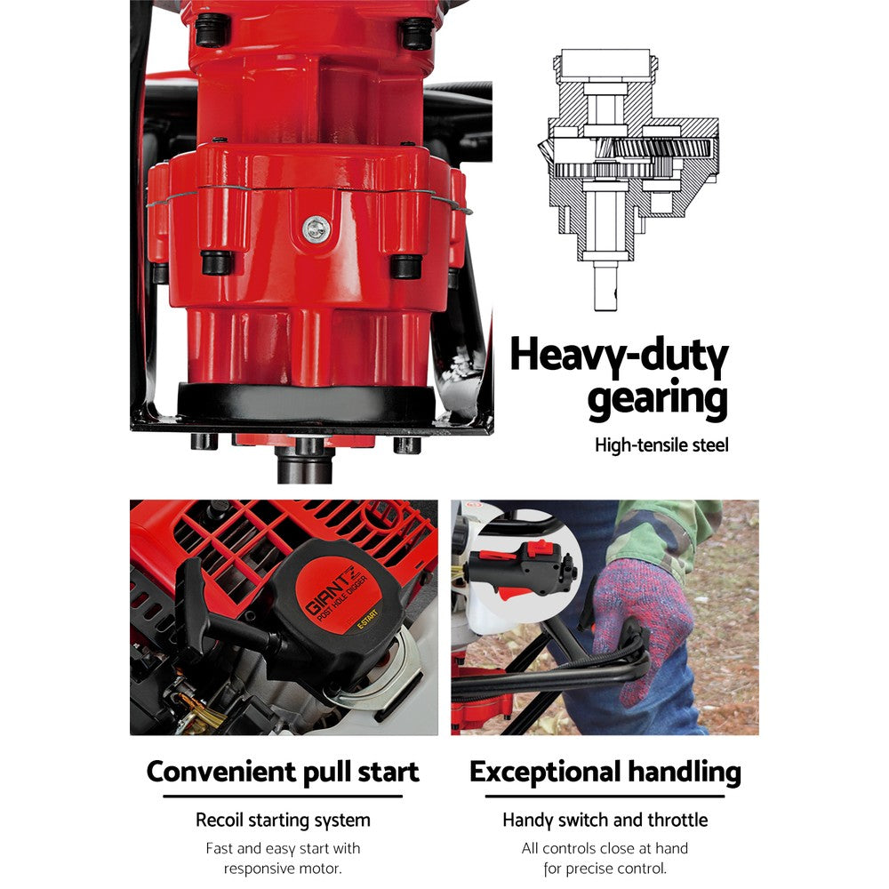 Giantz 92CC Petrol Post Hole Digger Drill Borer Fence Extension Auger Bits Giantz