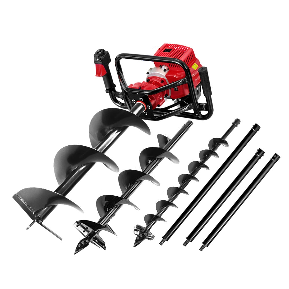 Giantz 92CC Petrol Post Hole Digger Drill Borer Fence Extension Auger Bits Giantz