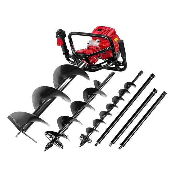 Giantz 92CC Petrol Post Hole Digger Drill Borer Fence Extension Auger Bits Giantz