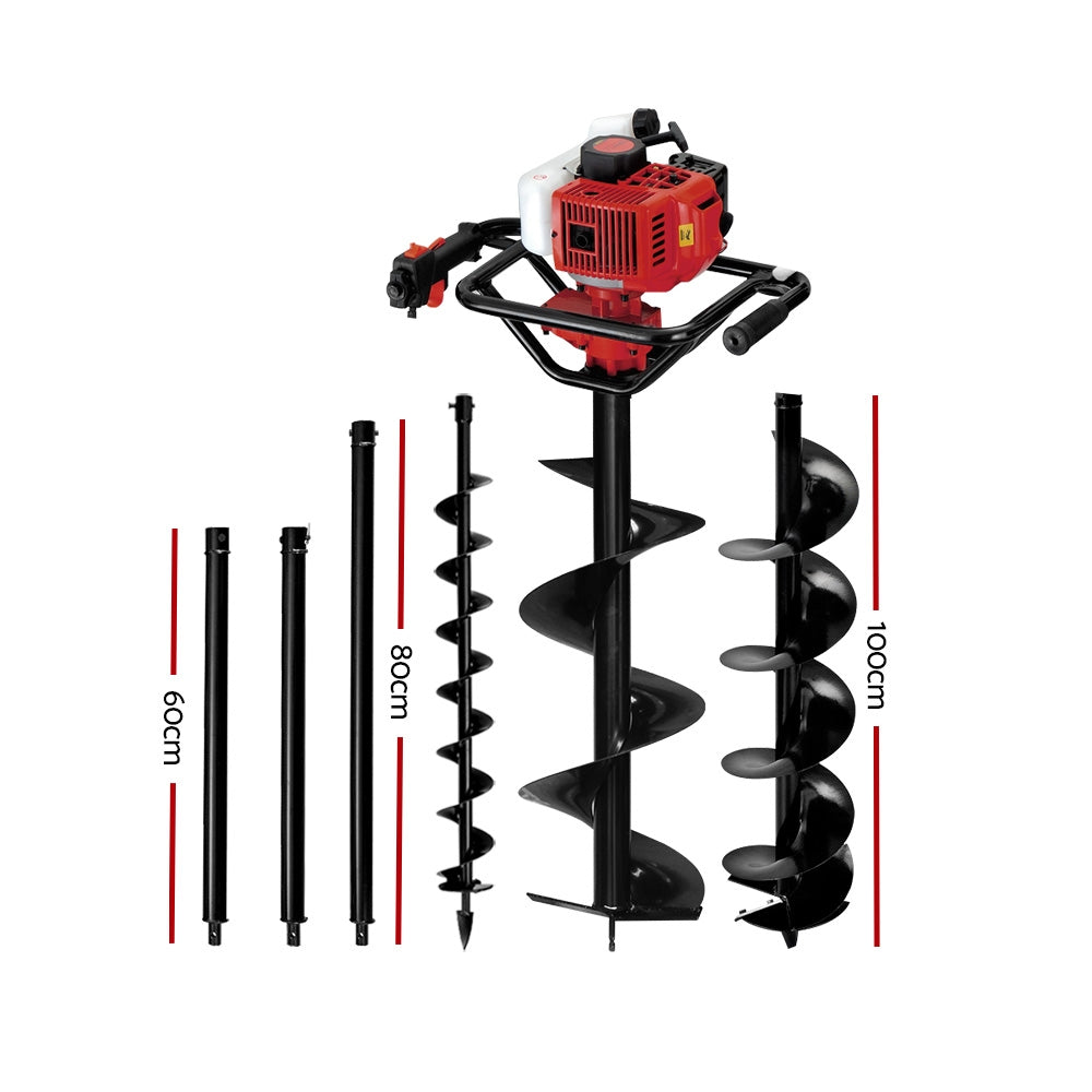 Giantz 92CC Petrol Post Hole Digger Drill Borer Fence Extension Auger Bits Giantz