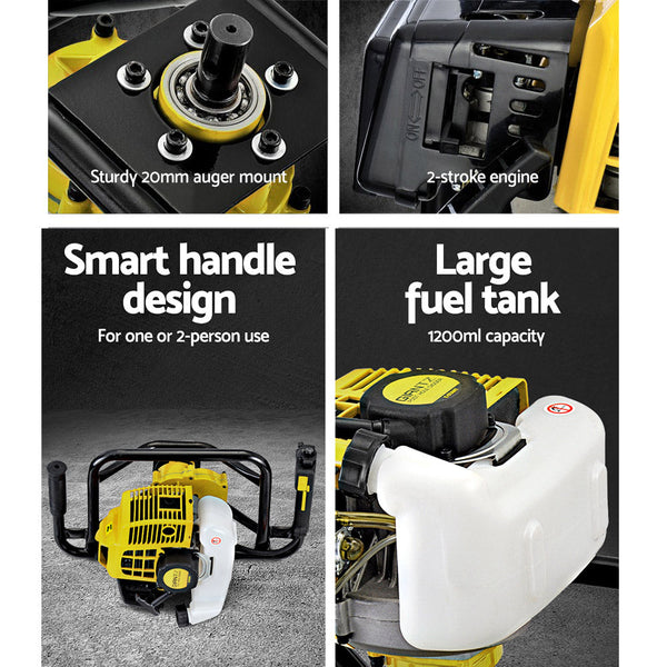 Giantz Post Hole Digger Petrol Only 92CC Motor Engine Earth Auger DIggers Giantz