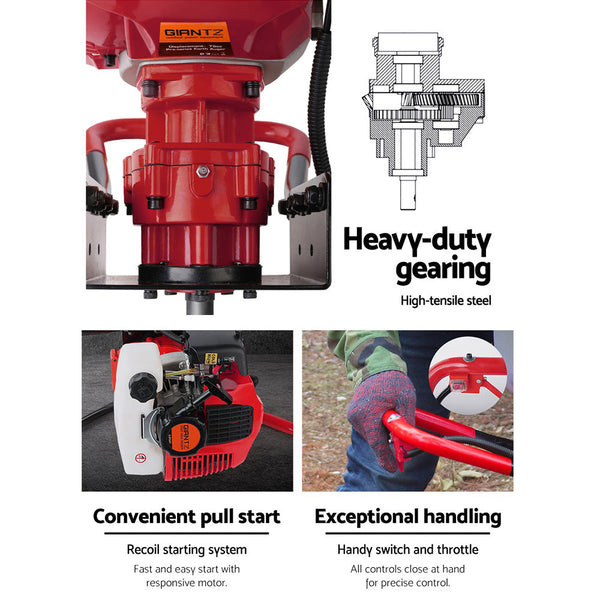 Giantz 80CC Petrol Post Hole Digger Drill Borer Fence Extension Auger Bits Giantz