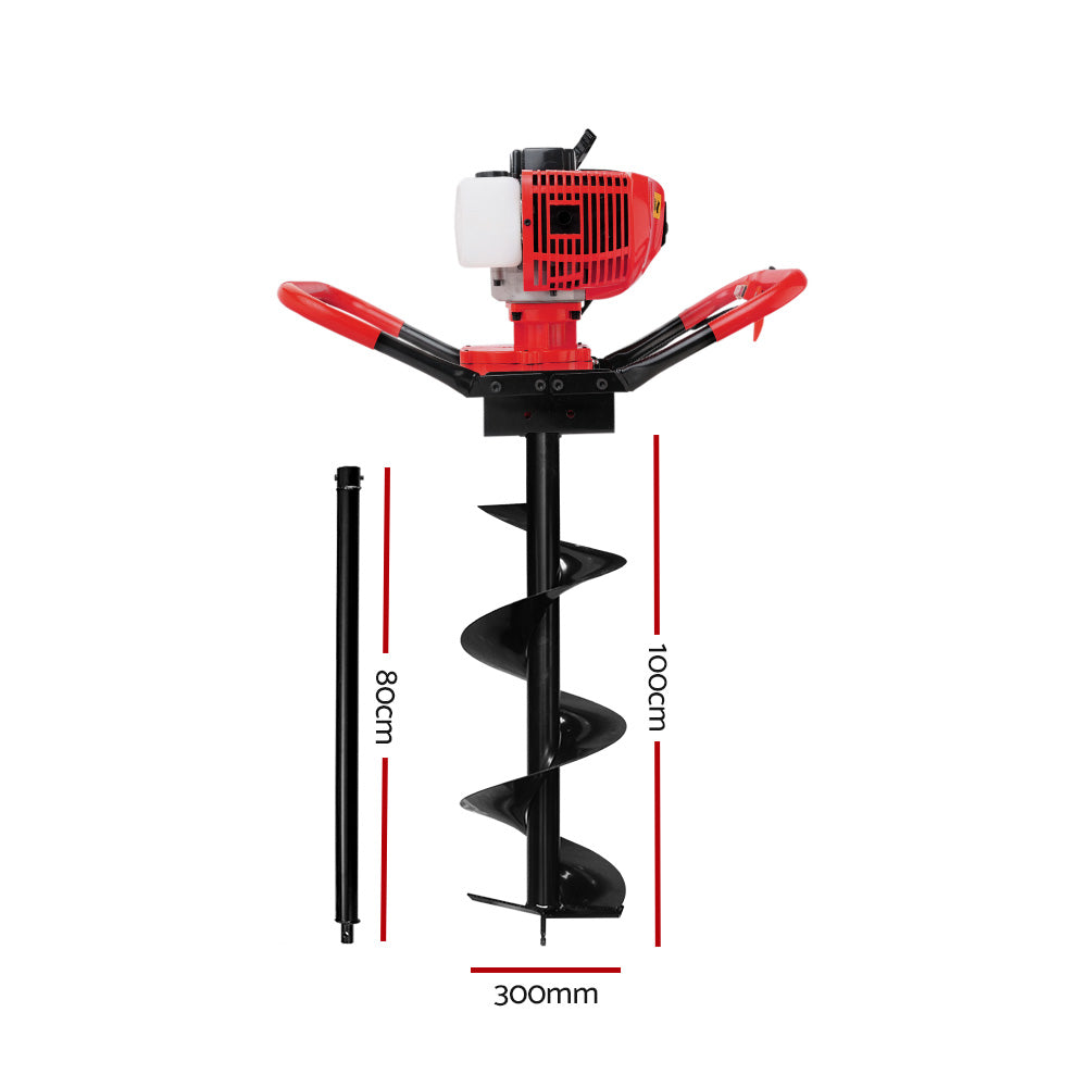 Giantz 80CC Petrol Post Hole Digger Drill Borer Fence Extension Auger Bits Giantz