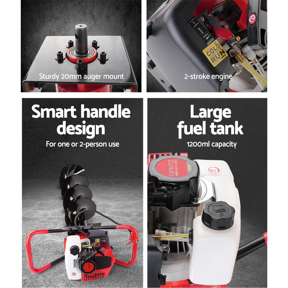Giantz 80CC Petrol Post Hole Digger Drill Borer Fence Extension Auger Bits Giantz