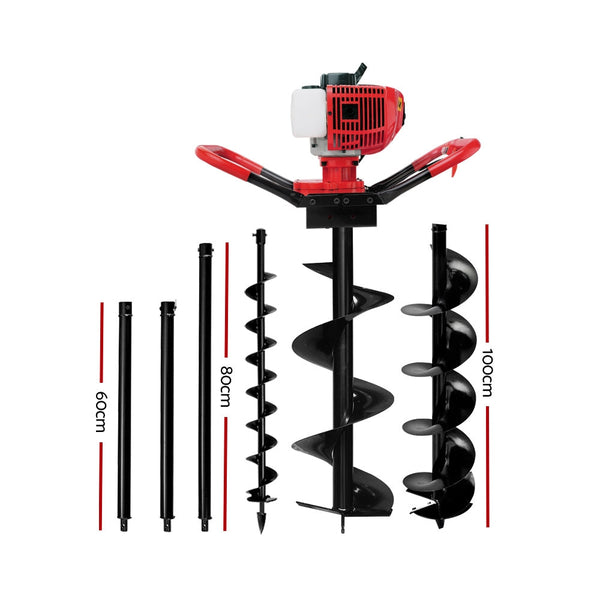 Giantz 80CC Petrol Post Hole Digger Drill Borer Fence Extension Auger Bits Giantz