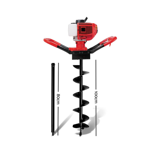 Giantz 66CC Petrol Post Hole Digger Drill Borer Fence Extension Auger Bits Giantz