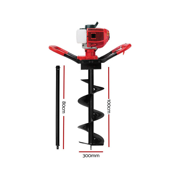 Giantz 66CC Post Hole Digger Petrol Earth Auger Bits Drill Borer Fence Giantz