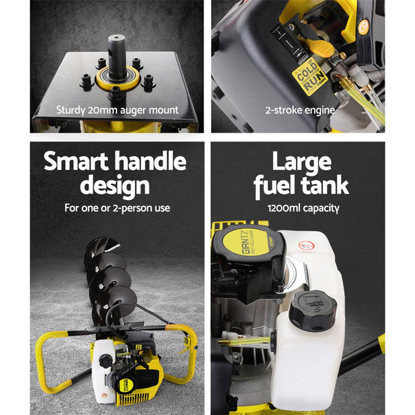 Giantz 80CC Petrol Post Hole Digger Auger Bits Drill Borer Fence Extension Giantz
