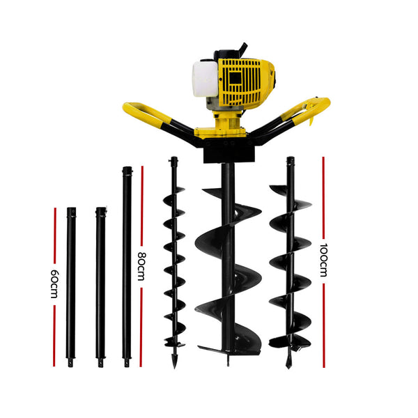 Giantz 80CC Post Hole Digger Petrol Drill Auger Borer Fence Extension Bits Giantz