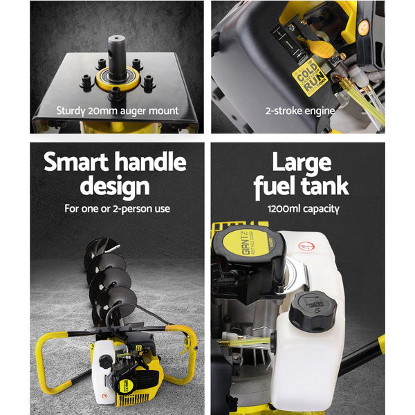 Giantz 80CC Post Hole Digger Petrol Drill Auger Borer Fence Extension Bits Giantz