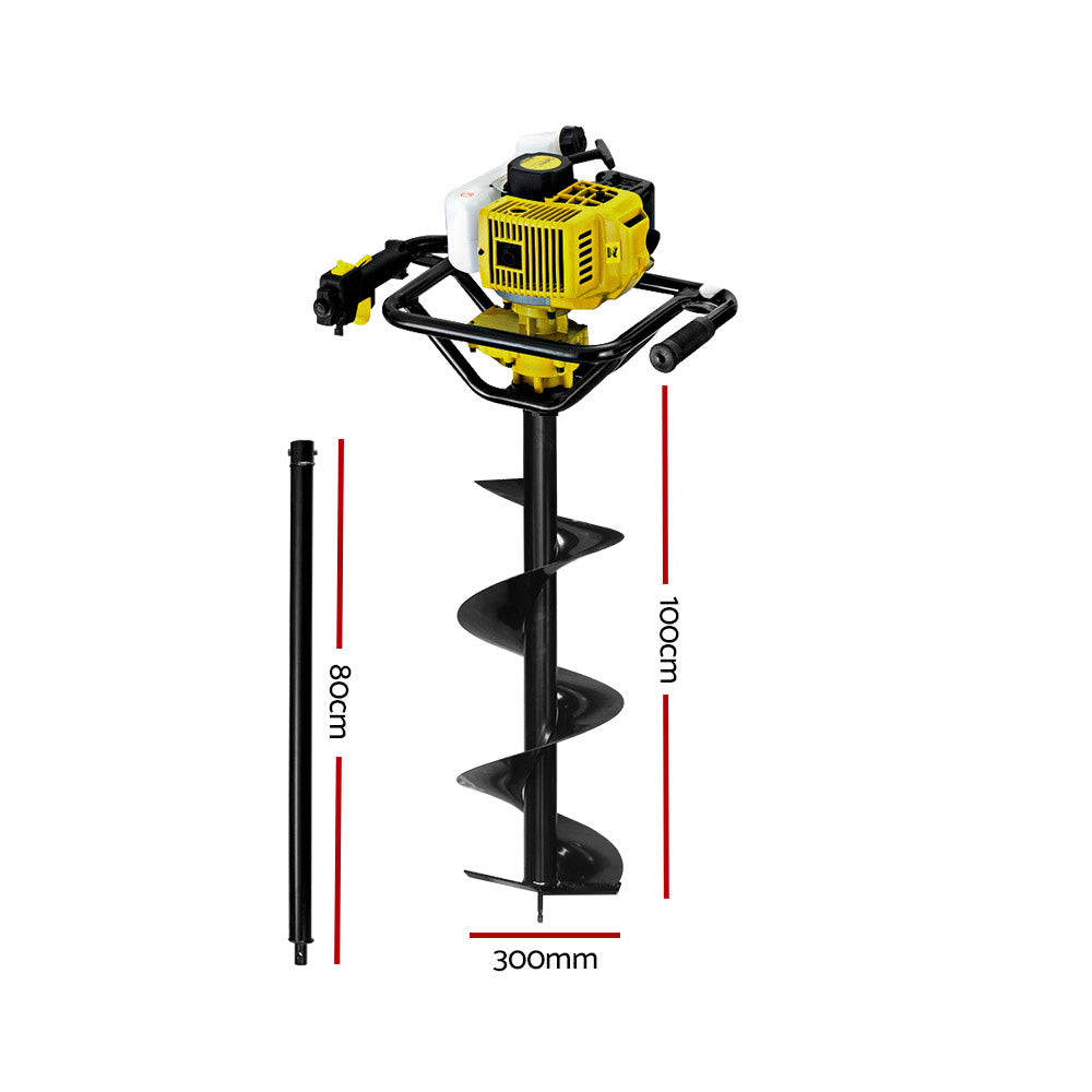 Giantz 92CC Post Hole Digger Petrol Auger Drill Borer Fence Earth Power 300mm Giantz