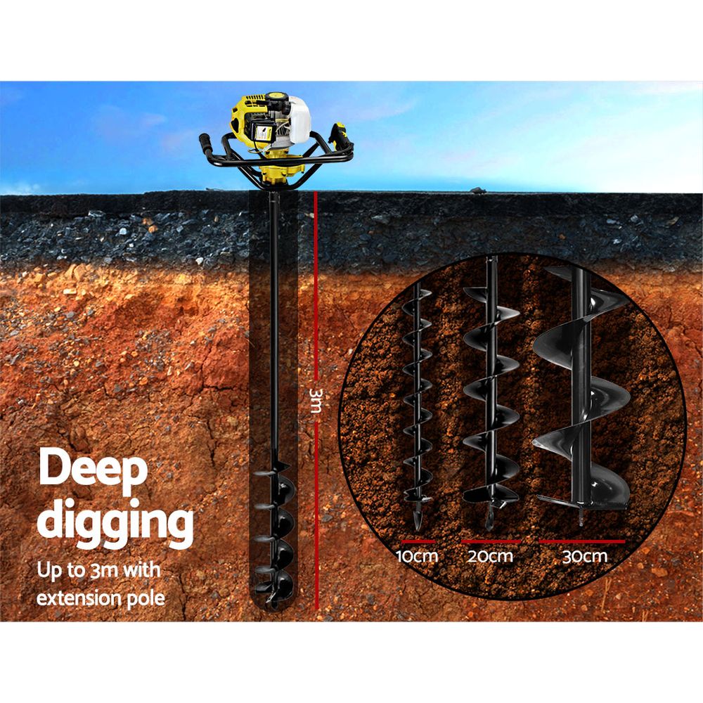 Giantz Post Hole Digger 92CC Petrol Auger Diggers Drill Borer Fence Earth Power Giantz