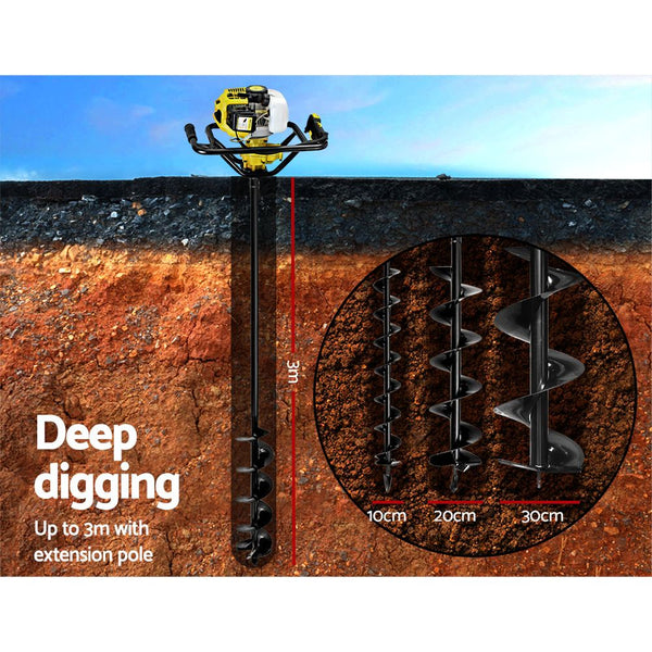 Giantz Post Hole Digger 92CC Petrol Auger Diggers Drill Borer Fence Earth Power Giantz