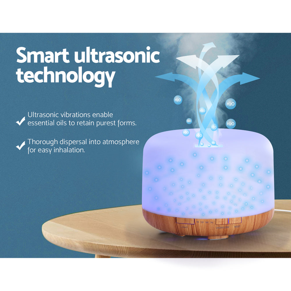DEVANTI Aroma Diffuser Aromatherapy LED Night Light Wood Grain 500ml freeshipping - Awezingly