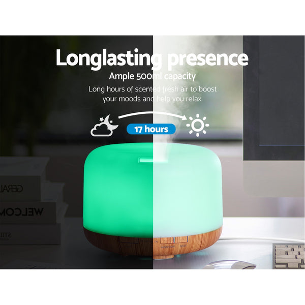 DEVANTI Aroma Diffuser Aromatherapy LED Night Light Wood Grain 500ml freeshipping - Awezingly