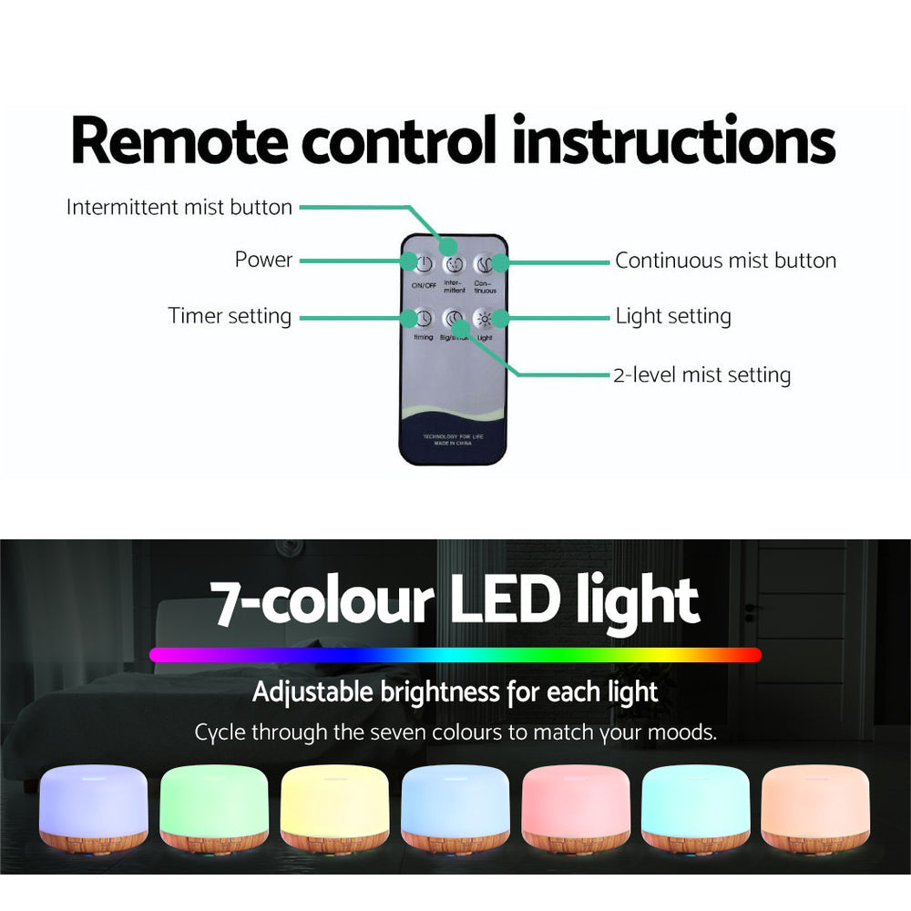 DEVANTI Aroma Diffuser Aromatherapy LED Night Light Wood Grain 500ml freeshipping - Awezingly