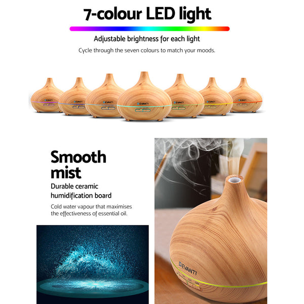 Devanti 300ml 4 in 1 Aroma Diffuser - Light Wood Devanti