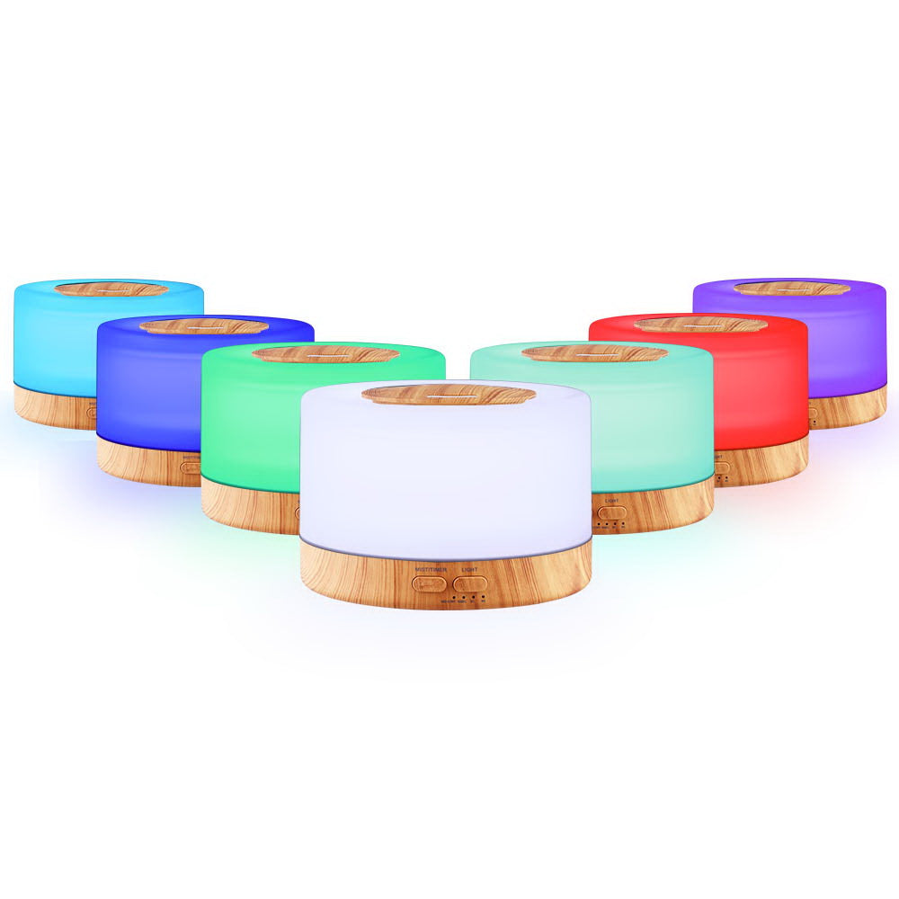 DEVANTI Aroma Diffuser Aromatherapy LED Night Light Air Humidifier Purifier Round Light Wood Grain 500ml Remote Control freeshipping - Awezingly